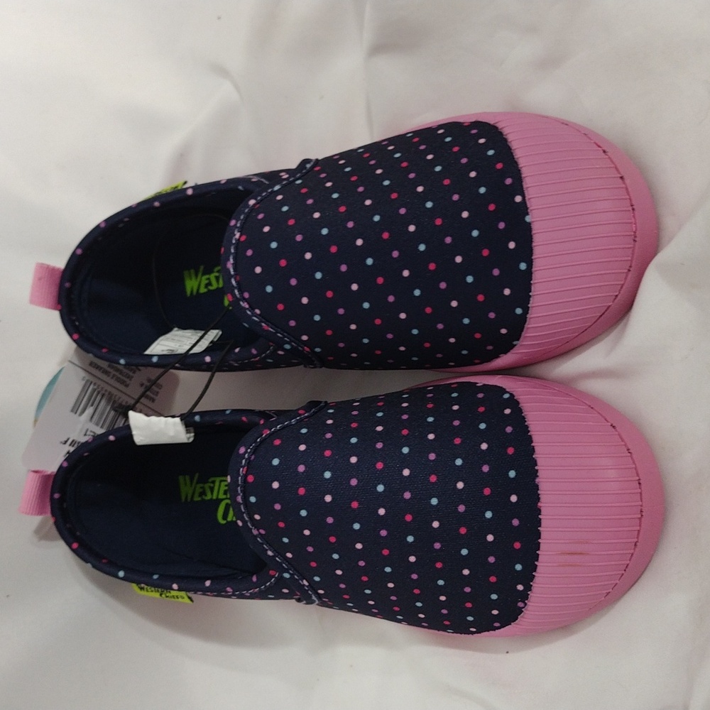 NWT Western Chief Girls Navy Puddle Dots Slip On Sneakers Size 1